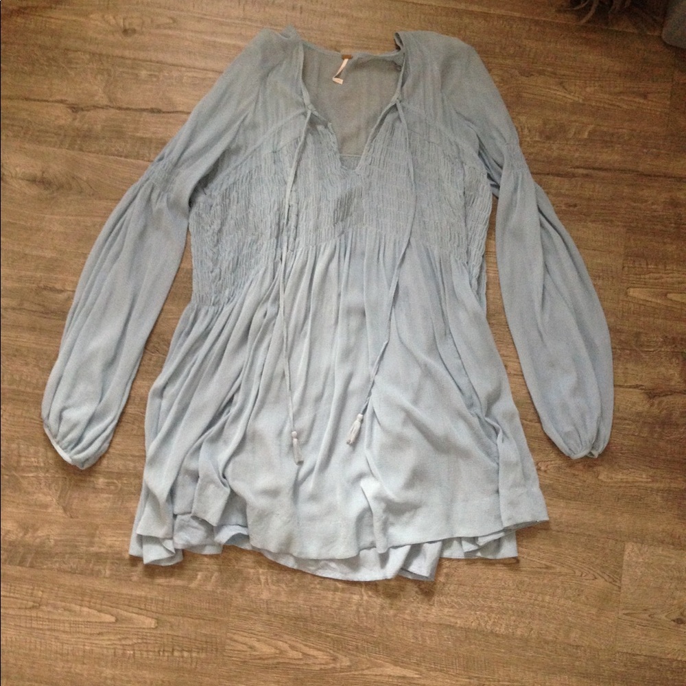 Free People Gauze Blue Smock Dress with Slip